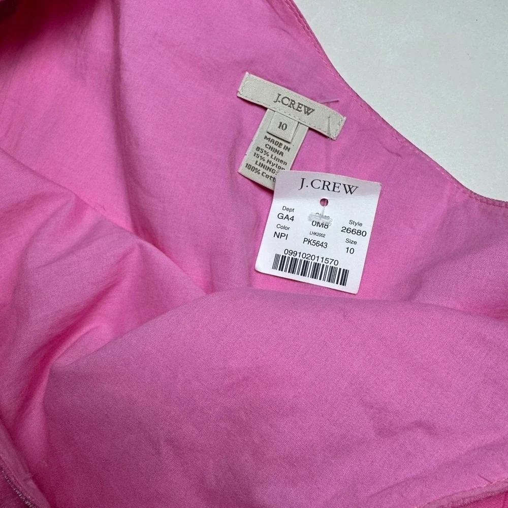 J. Crew Metallic Pink One Shoulder Dress Linen Blend Bubble Hem Size‎ 10